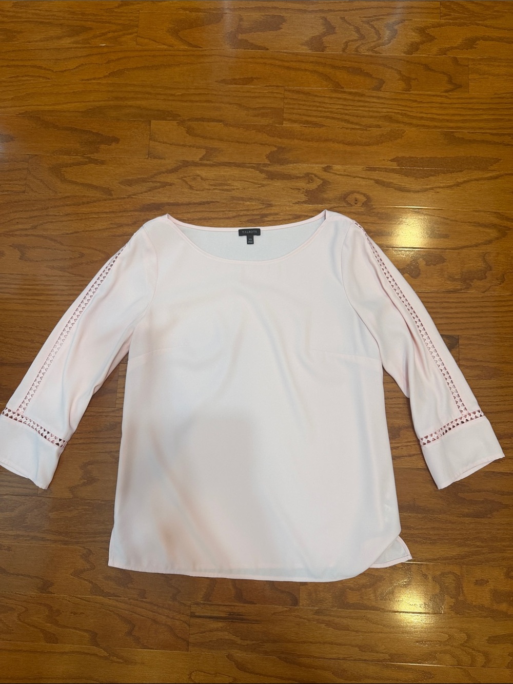 Talbots Light Pink Scoop Neck Blouse with ladder Sleeve Detail
